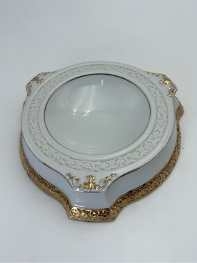 Vintage Gilded Porcelain Bonbonnier or Trinket Dish- Hollywood Regency Style